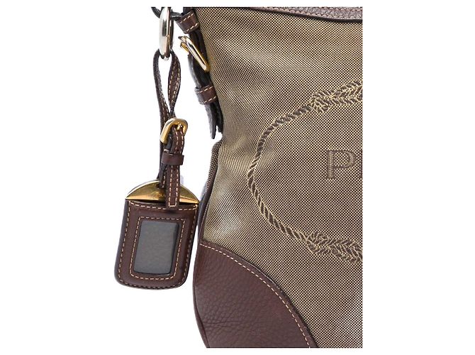 Borsa a tracolla Prada in tela beige Canapa con logo - vista 5