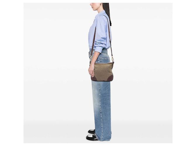 Borsa a tracolla Prada in tela beige Canapa con logo - vista 6