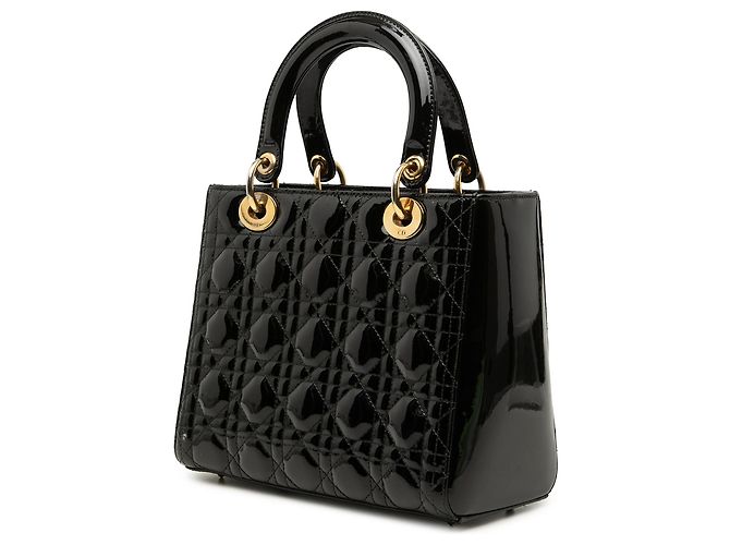 Dior Lady Dior Cannage nero medio in vernice - vista 2