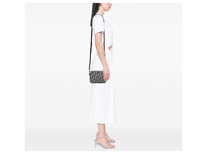 Oblique Pochette con zip in tela blu obliqua Dior con tracolla Blu navy - vista 6