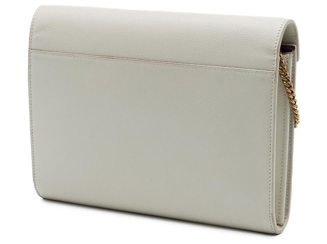 Portafoglio con catena Cassandra monogramma in pelle granulata bianca Saint Laurent Bianco - vista 2
