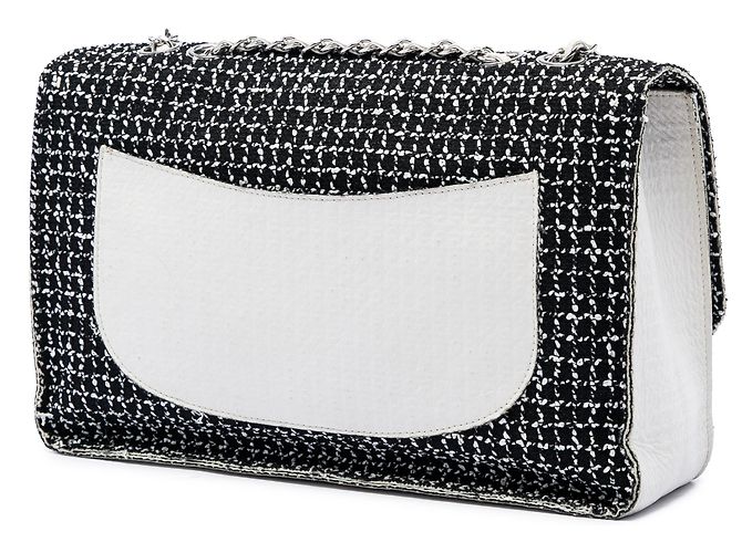 Chanel Black Jumbo Classic Tweed e Calfskin Single Flap Nero - vista 2