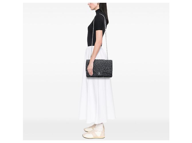 Chanel Black Jumbo Classic Tweed e Calfskin Single Flap Nero - vista 5