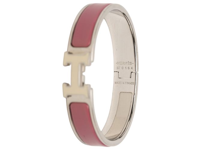 Bracciale Hermès Pink Narrow Enamel Clic H PM Rosa - vista 5
