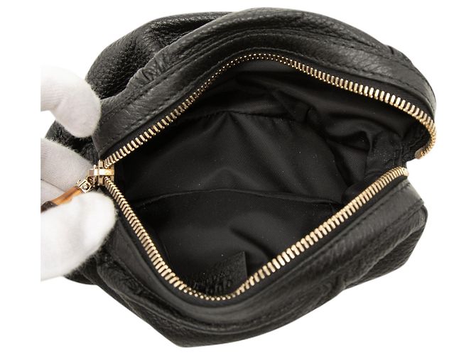 Bamboo Pochette per cosmetici Gucci in pelle di vitello nera con bambù Nero - vista 4
