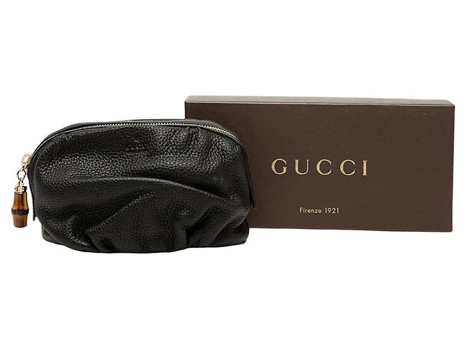 Bamboo Pochette per cosmetici Gucci in pelle di vitello nera con bambù Nero - vista 8