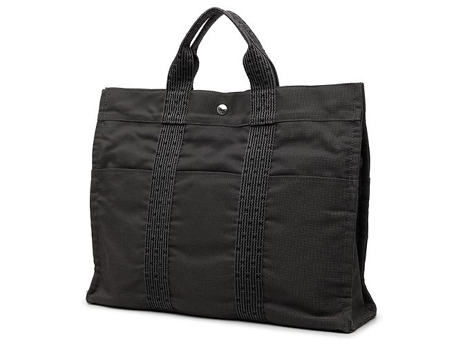 Hermès Gray Canvas Herline MM Marrone Grigio antracite - vista 2