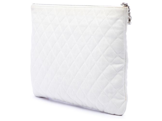 Chanel White Large Quilted Printed Canvas Coco Cuba Libre O Case Clutch Bianco Crudo - vista 2
