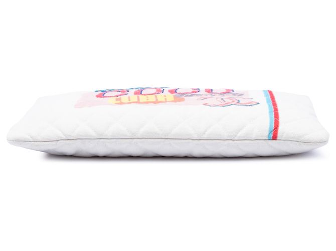 Chanel White Large Quilted Printed Canvas Coco Cuba Libre O Case Clutch Bianco Crudo - vista 3