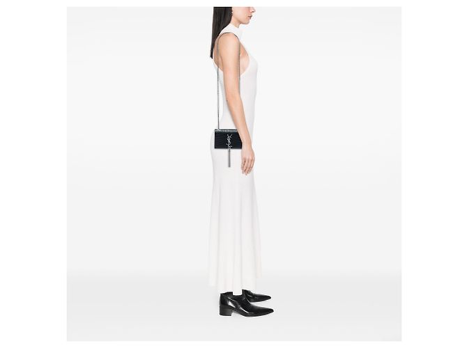 Borsa a tracolla Kate con nappa con stampa coccodrillo nera Saint Laurent Small Nero - vista 6