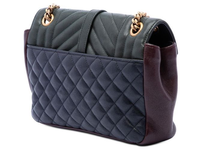 Saint Laurent College Tasche Grün Medium Triquilt Tricolor Lammfell mit Monogramm Dunkelgrün - Ansicht 2