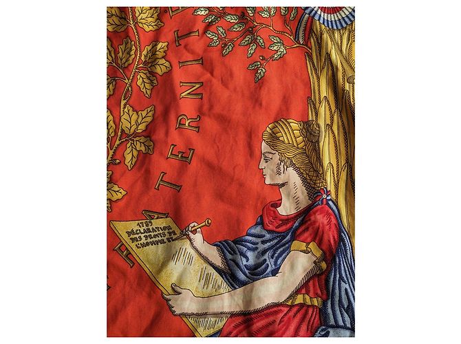 Carré Hermès Liberté Égalité Fraternité Foulard Seta 90cm Nero Bianco Rosso Blu Gold hardware - vista 3