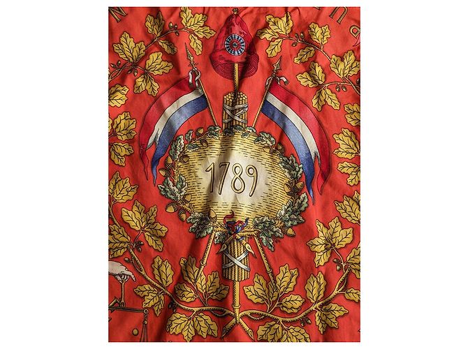 Carré Hermès Liberté Égalité Fraternité Foulard Seta 90cm Nero Bianco Rosso Blu Gold hardware - vista 4
