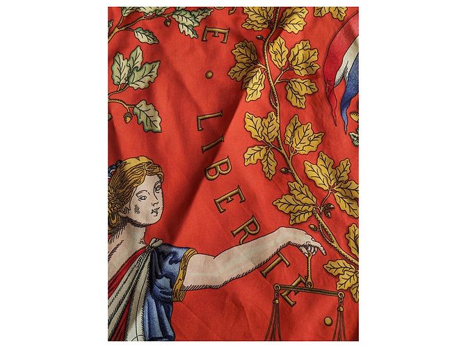 Carré Hermès Liberté Égalité Fraternité Foulard Seta 90cm Nero Bianco Rosso Blu Gold hardware - vista 5