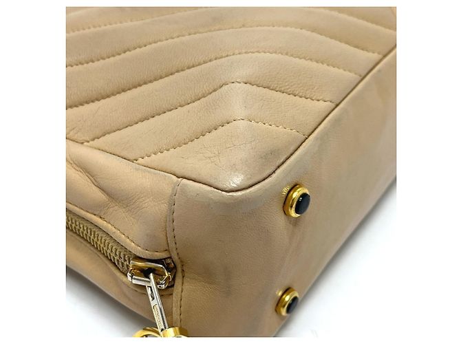 Borsa Chanel Coco Mark Charm V-Stitch Chevron Beige - vista 5