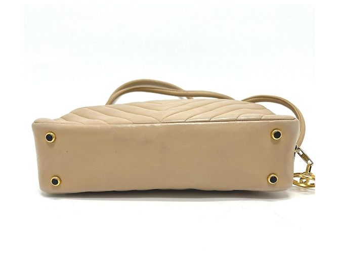 Borsa Chanel Coco Mark Charm V-Stitch Chevron Beige - vista 9
