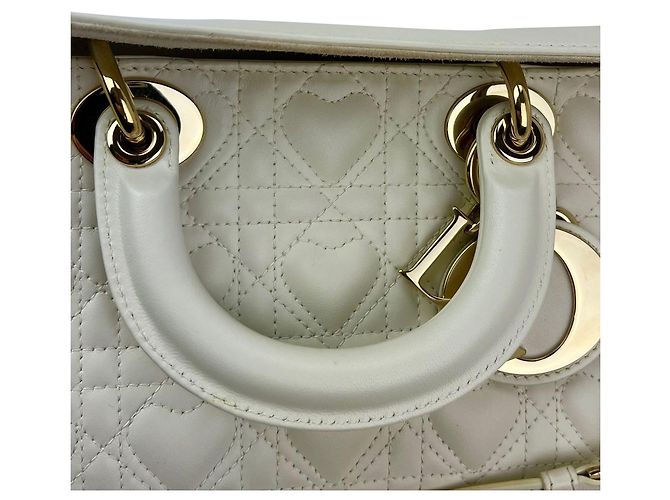 Borsa a tracolla Christian Dior Lambskin Latte Cannage Medium Lady D-Joy White Bianco - vista 10