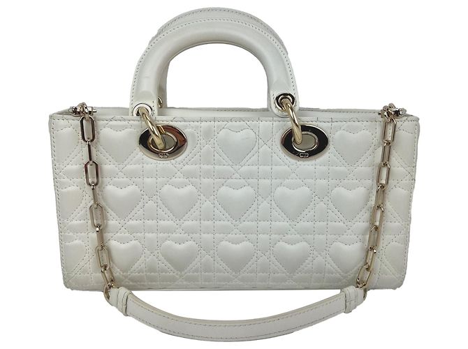 Borsa a tracolla Christian Dior Lambskin Latte Cannage Medium Lady D-Joy White Bianco - vista 2