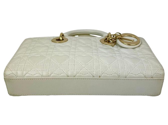 Borsa a tracolla Christian Dior Lambskin Latte Cannage Medium Lady D-Joy White Bianco - vista 3