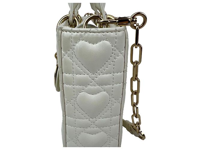 Borsa a tracolla Christian Dior Lambskin Latte Cannage Medium Lady D-Joy White Bianco - vista 6