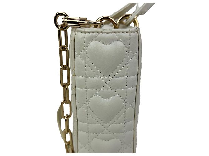 Borsa a tracolla Christian Dior Lambskin Latte Cannage Medium Lady D-Joy White Bianco - vista 7