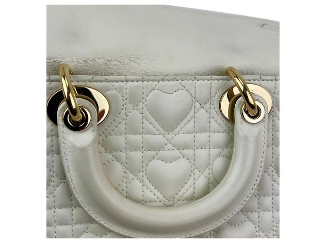 Borsa a tracolla Christian Dior Lambskin Latte Cannage Medium Lady D-Joy White Bianco - vista 8