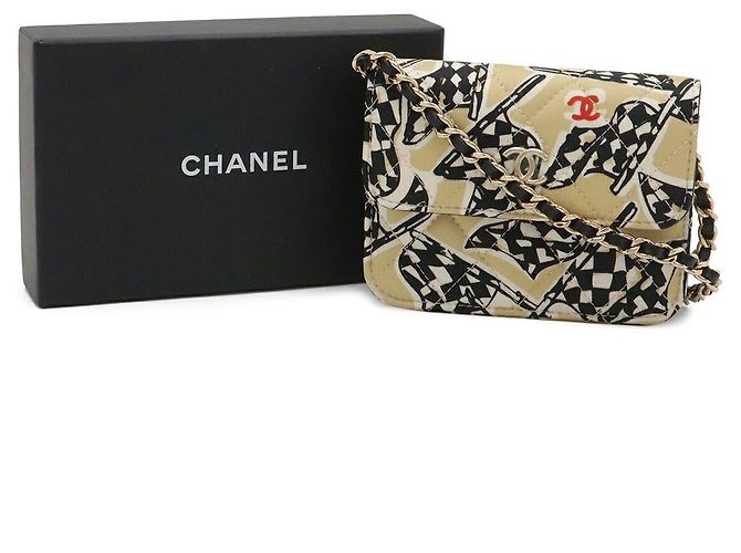 Borsa a Spalla Chanel Mini Matelassé Canvas Chain Marrone Beige - vista 9