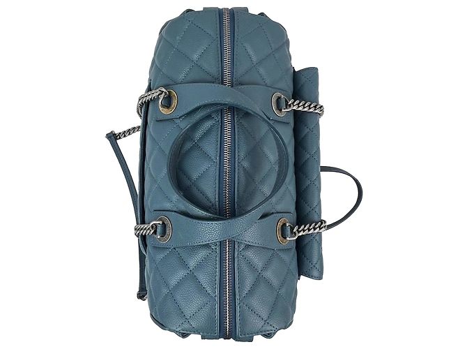 Bolsa Bowling Chanel Quilted Caviar Large Azul Ruthenium - vista 10