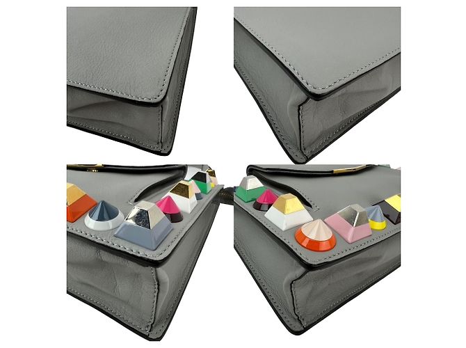 Borsa a tracolla Fendi Rainbow Studs in pelle grigia Grigio - vista 2