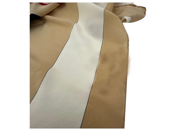Sciarpa Chanel Beige Black Red Silk Logo Modern Design Bianco - vista 8
