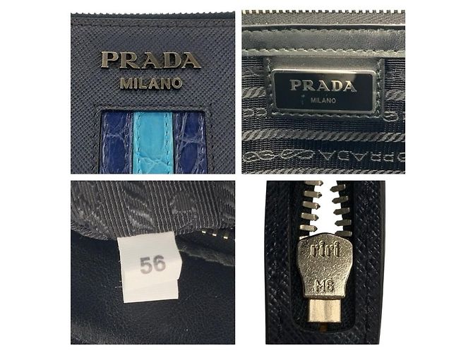 Pochette en cuir Saffiano crocodile Prada Bleu - vue 3