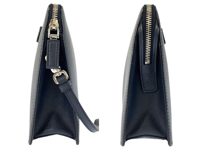 Pochette en cuir Saffiano crocodile Prada Bleu - vue 5