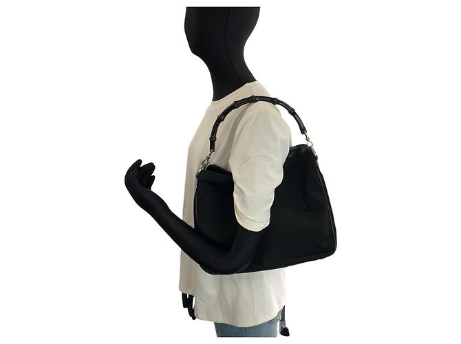 Bamboo Bolso de hombro de nailon y cuero con detalle de bambú Gucci Negro - vista 7