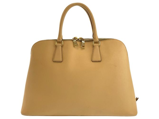 Prada Saffiano Leder Triangle Logo Tote Braun Beige - Ansicht 2