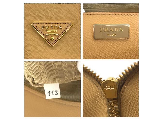 Prada Saffiano Leder Triangle Logo Tote Braun Beige - Ansicht 3