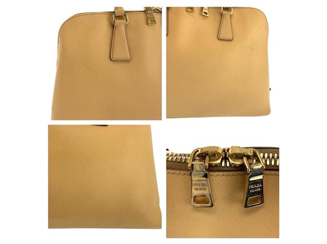 Prada Saffiano Leder Triangle Logo Tote Braun Beige - Ansicht 5