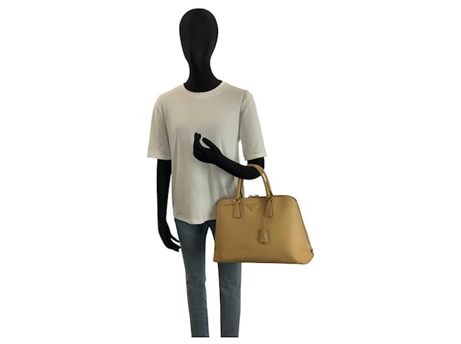 Prada Saffiano Leder Triangle Logo Tote Braun Beige - Ansicht 7