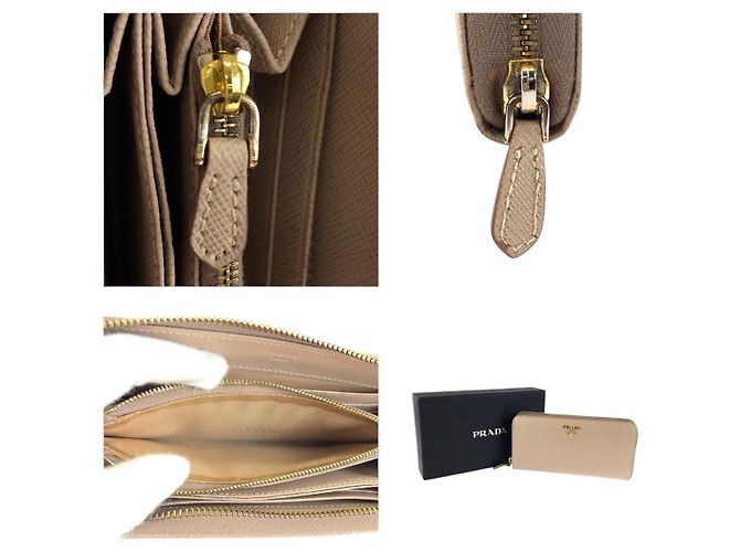 Prada Saffiano Leder Langgeldbörse Braun Beige - Ansicht 7