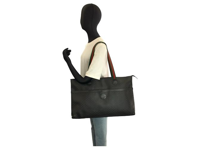 Borsa Tote Gucci Vintage Micro GG nera in PVC Nero - vista 7