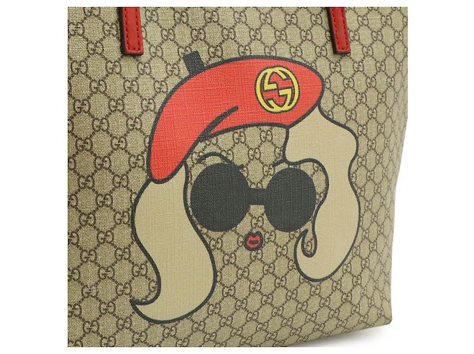 Borsa Tote per bambini Gucci Micro GG in PVC e pelle Marrone Beige - vista 9