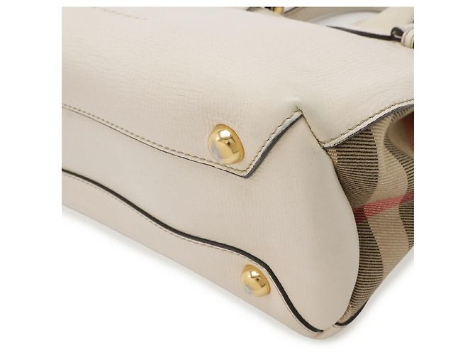 Borsa Burberry Banner Small Side Check in pelle e tela Marrone Beige - vista 3