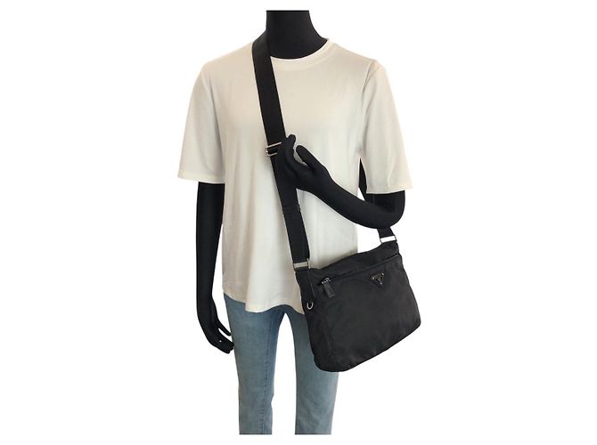Bolso de hombro de nylon Prada Tessuto con logotipo triangle Negro - vista 7