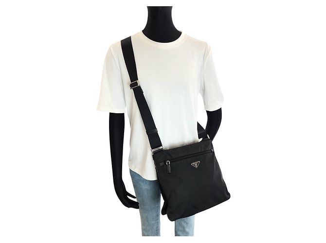 Bolso de hombro de nylon Prada Tessuto con logotipo triangle Negro - vista 7