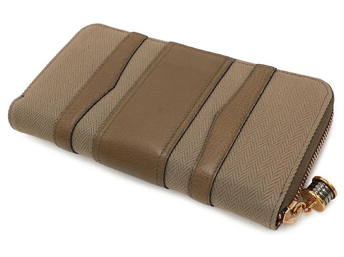 Bulgari Portafoglio in tela e pelle Bvlgari B-zero1 Marrone Beige - vista 2