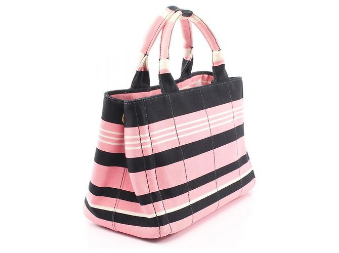 Prada CANAPA RIGHE Canvas Tote Bag Pink - Ansicht 2