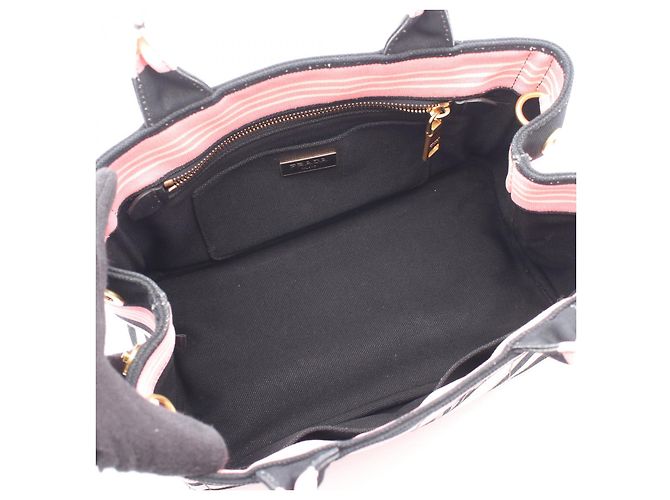 Prada CANAPA RIGHE Canvas Tote Bag Pink - Ansicht 3