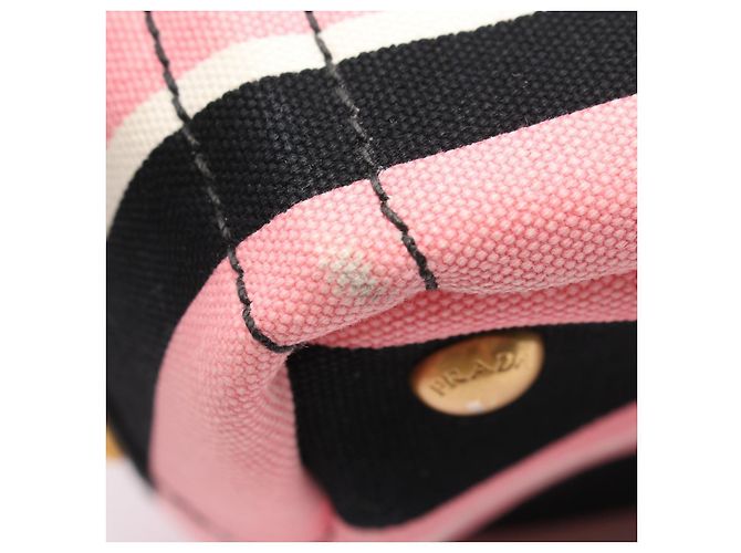 Prada CANAPA RIGHE Canvas Tote Bag Pink - Ansicht 5