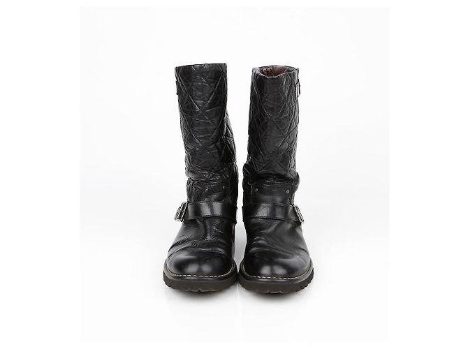 Botas Biker Chanel em pele preta 39 Preto - vista 3