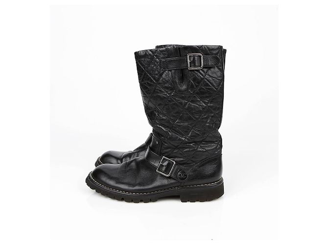 Botas Biker Chanel em pele preta 39 Preto - vista 4