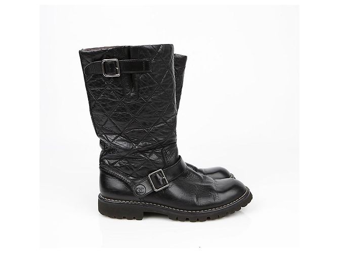 Botas Biker Chanel em pele preta 39 Preto - vista 6